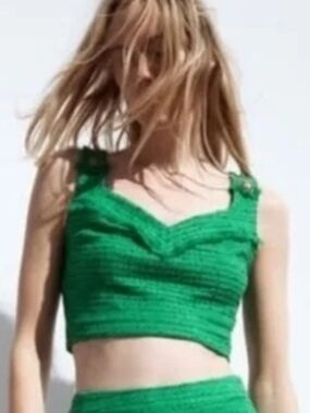 Zara Emerald Textured Cropped Tank with Button Straps